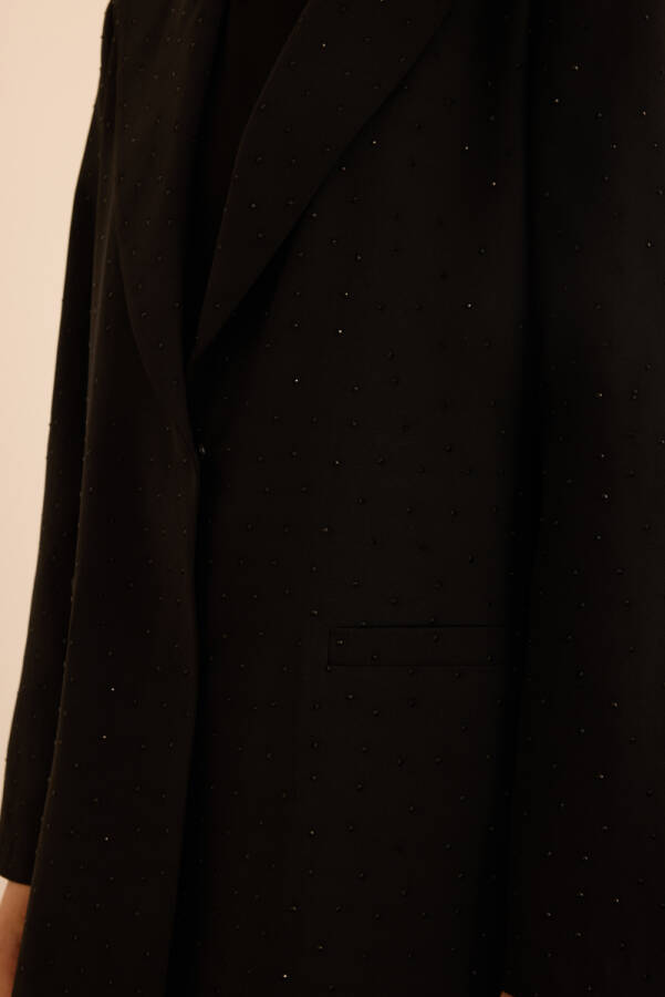 Siyah Taş Yapıştırmalı Dokuma Klasik Ceket - 6