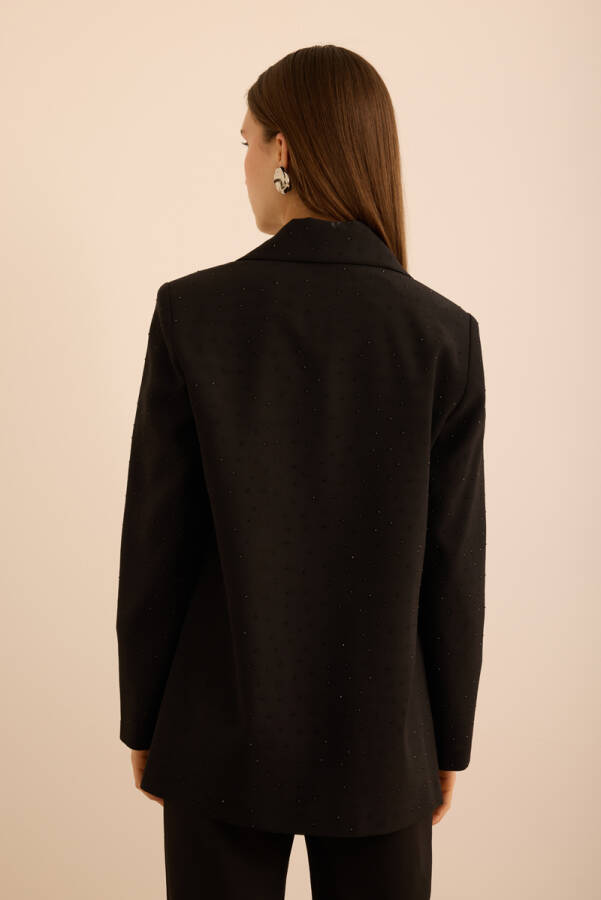 Siyah Taş Yapıştırmalı Dokuma Klasik Ceket - 7