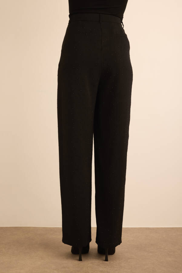 Siyah Taş Yapıştırmalı Dokuma Pantolon - 6