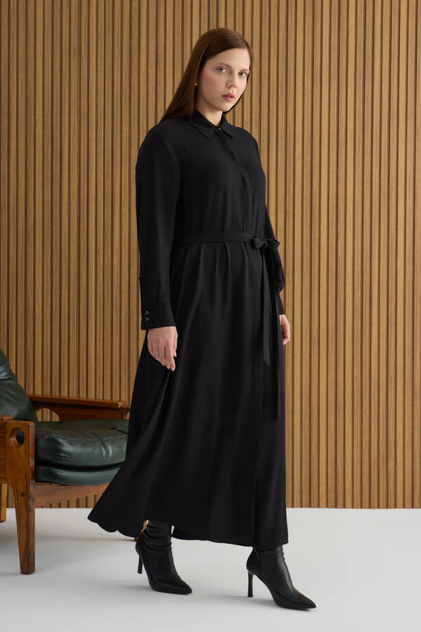 Siyah Tencel Elbise - Aker