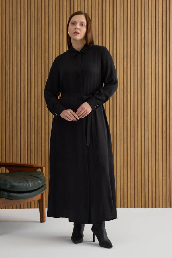 Siyah Tencel Elbise - 2