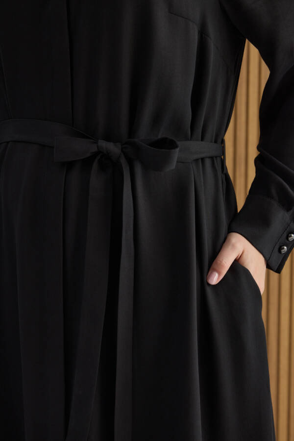 Siyah Tencel Elbise - 5