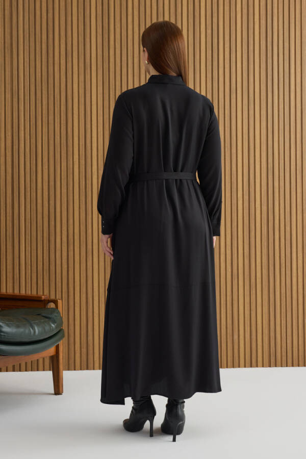 Siyah Tencel Elbise - 6
