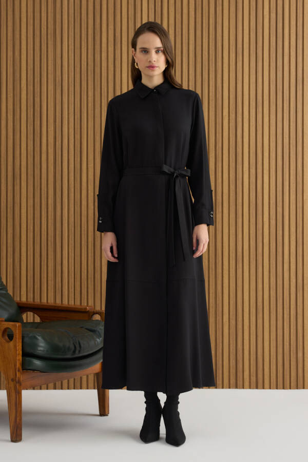 Siyah Tencel Elbise - 4