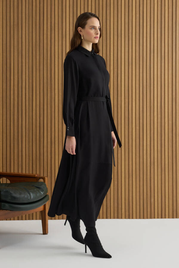 Siyah Tencel Elbise - 2