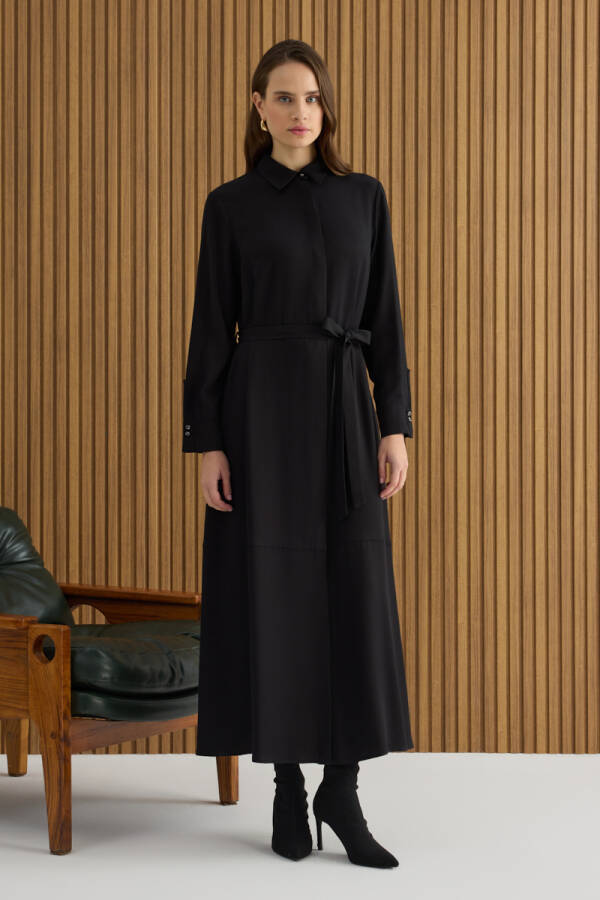 Siyah Tencel Elbise - 3