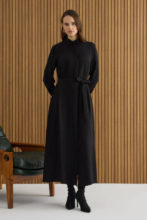 Siyah Tencel Elbise - Aker