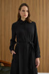 Siyah Tencel Elbise - 5