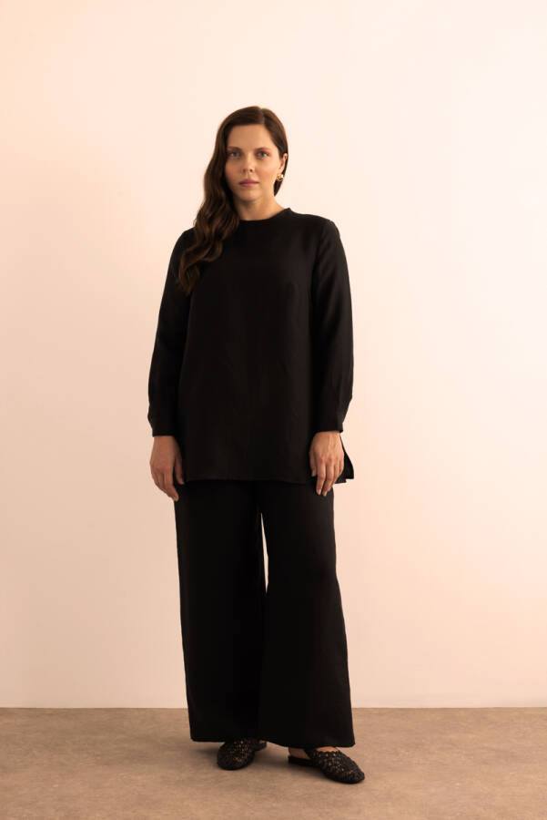 Siyah Tencel Keten Bluz - 2