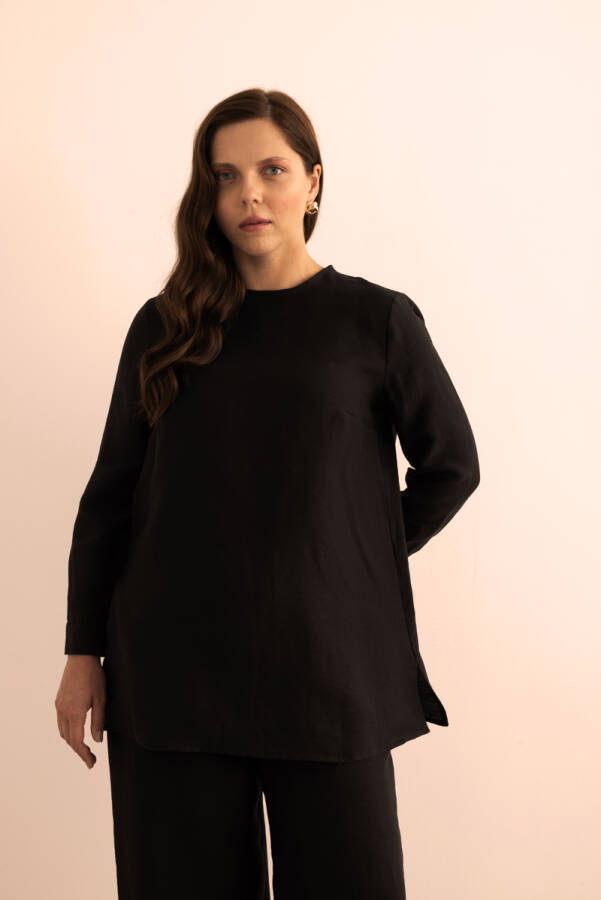 Siyah Tencel Keten Bluz - 3
