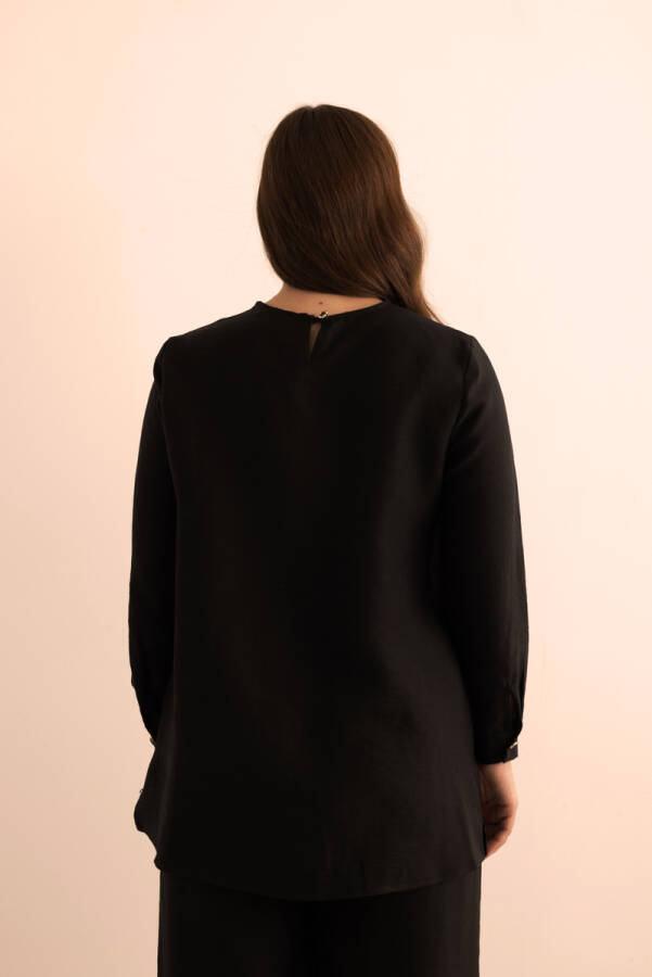 Siyah Tencel Keten Bluz - 6