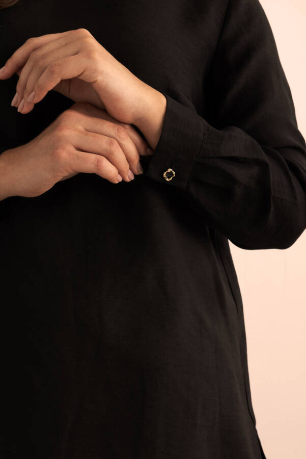 Siyah Tencel Keten Bluz - 5