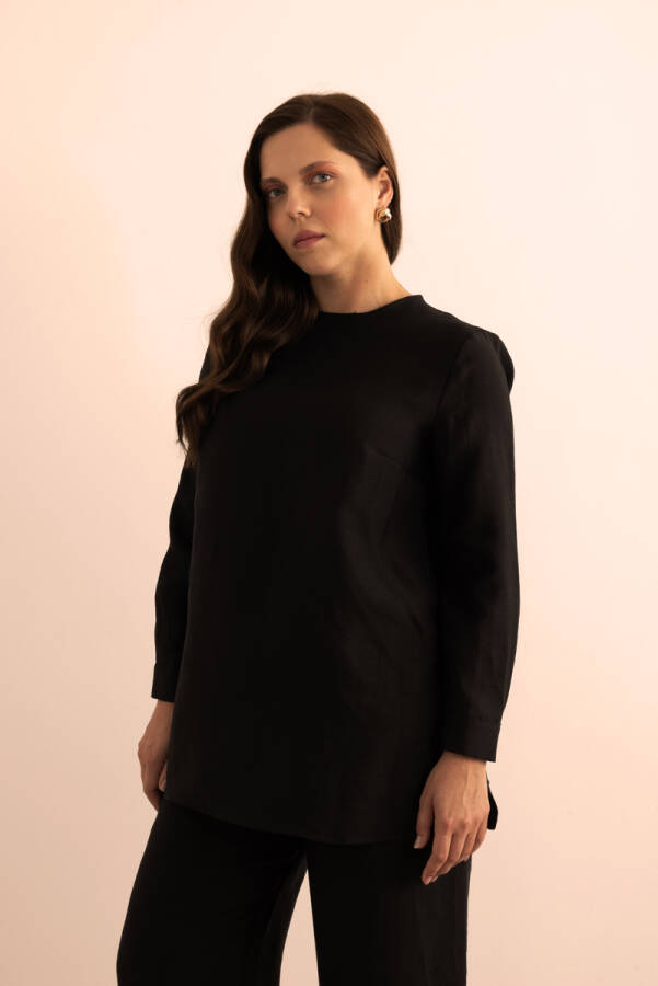 Siyah Tencel Keten Bluz - 4