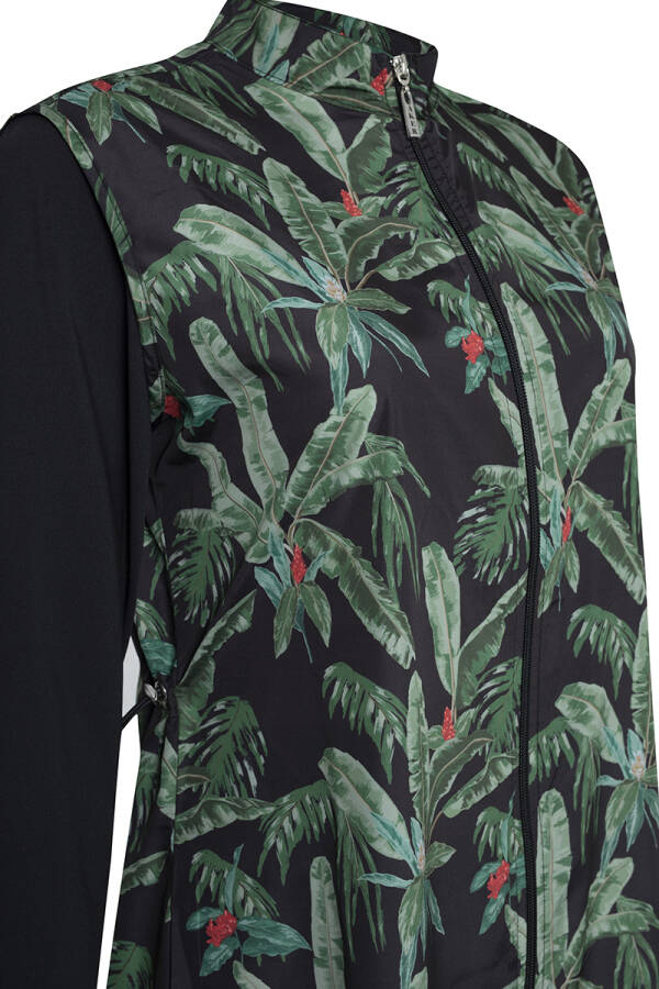 Siyah 2237111 Önden Fermuarlı Tropik Desenli Tesettür Mayo - 2