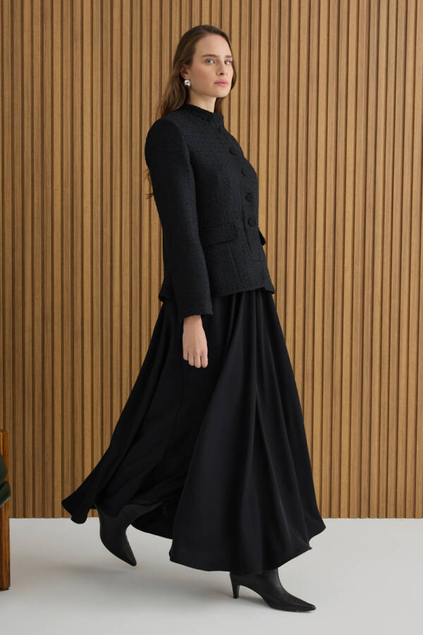 Siyah Tweed Ceket Görünümlü Crep Etekli Elbise - Aker (1)