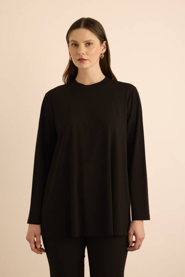 Siyah Uzun Kollu Örme Tunik - 1