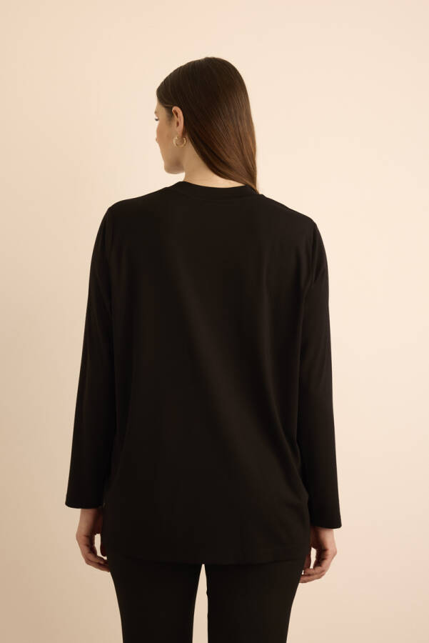 Siyah Uzun Kollu Örme Tunik - 5