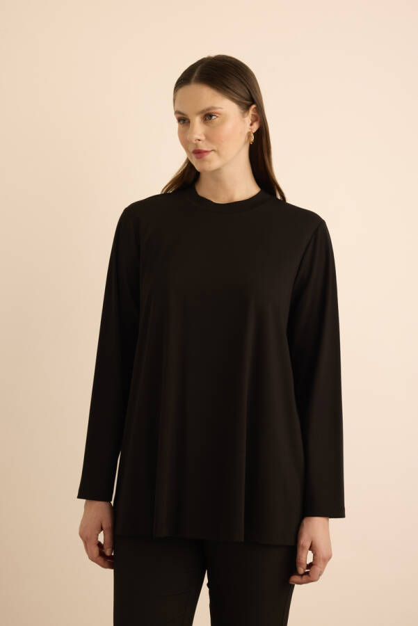 Siyah Uzun Kollu Örme Tunik - 2