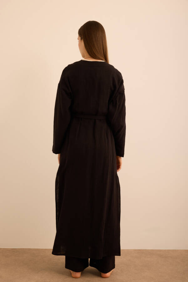 Siyah Viscon Cotton , Yandan Bağlamalı Sabahlık - 7