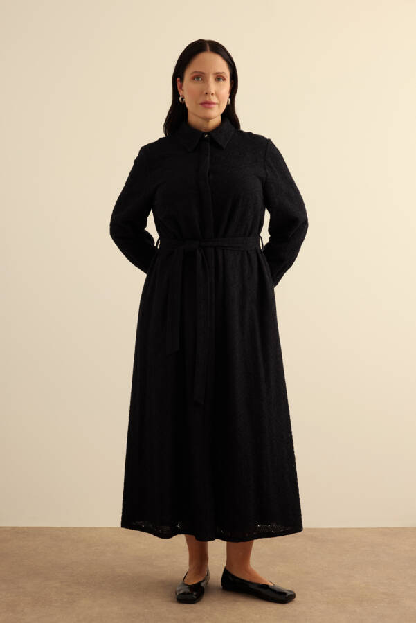 Siyah Vual Astarlı Cotton Brode Elbise - 3