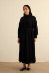 Siyah Vual Astarlı Cotton Brode Elbise - 4