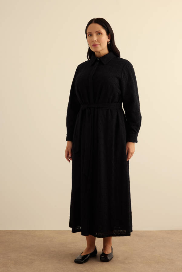 Siyah Vual Astarlı Cotton Brode Elbise - 4