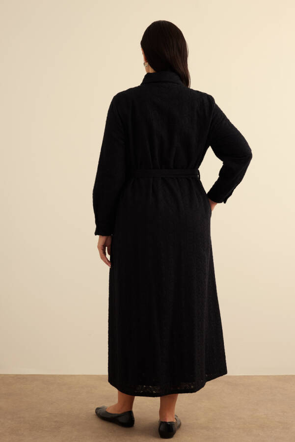 Siyah Vual Astarlı Cotton Brode Elbise - 7