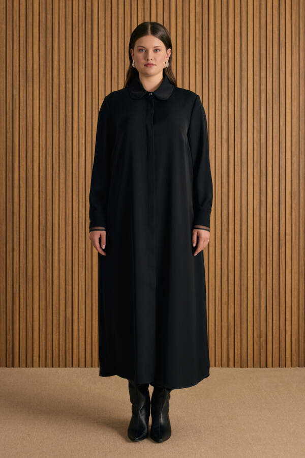 Siyah Yaka ve Kol Ucu Organze Detaylı Ferace - Aker (1)