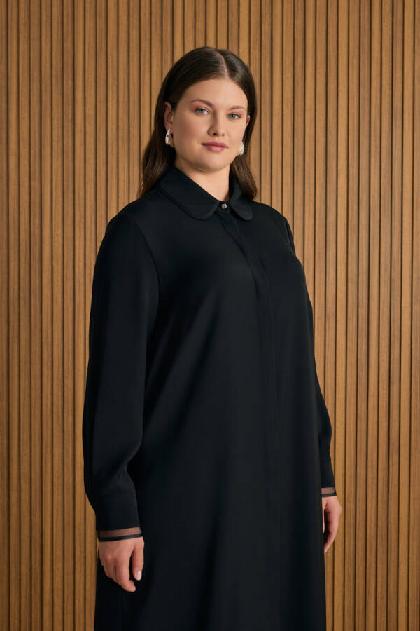 Siyah Yaka ve Kol Ucu Organze Detaylı Ferace - 4
