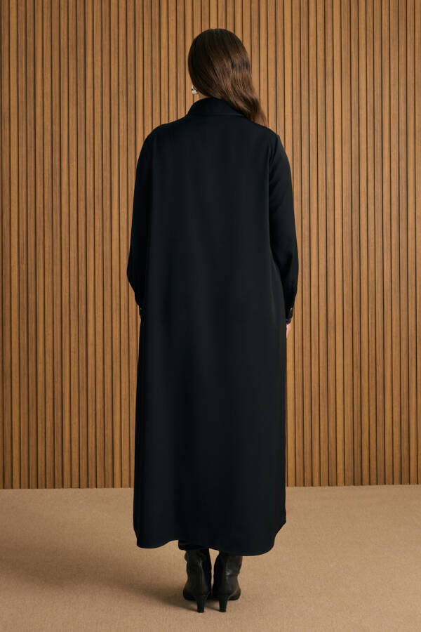 Siyah Yaka ve Kol Ucu Organze Detaylı Ferace - 6