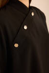 Siyah Yakası Asimetrik , Metal Düğme Detaylı Dokuma Tunik - 5
