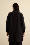 Siyah Yakası Fermuarlı Keten Tencel Tunik - 7