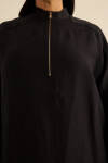 Siyah Yakası Fermuarlı Keten Tencel Tunik - 6