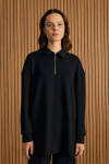 Siyah Yakası Fermuarlı Sweatshirt - 4