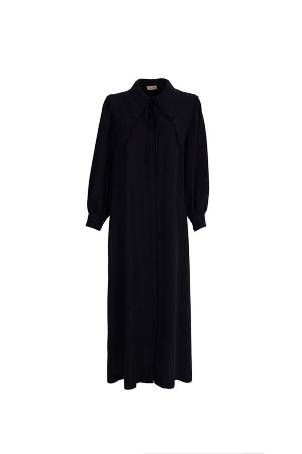 Siyah Yakası Güpür Detaylı Ferace - 1