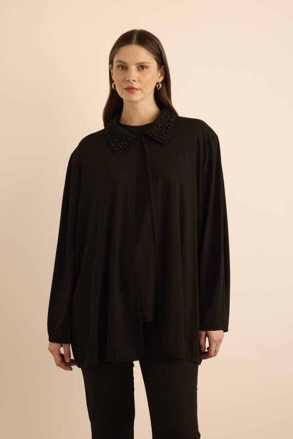 Siyah Yakası İnci İşlemeli Tweenset - Aker