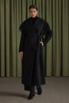 Siyah Yakası Püskül Dteaylı Şal Yaka Manto - 1