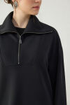 Siyah Yakası ve Yan Yırtmaçları Fermuarlı Modal Sweatshirt - 5