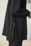 Siyah Yakası ve Yan Yırtmaçları Fermuarlı Modal Sweatshirt - 6