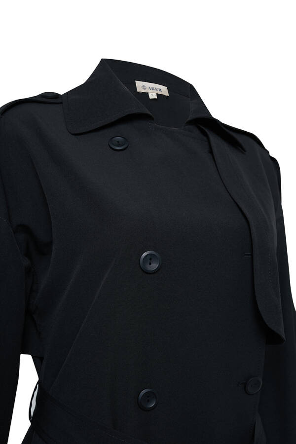 Siyah Yanları Düğme Detaylı Trençkot - 2