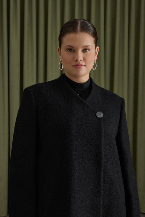 Siyah Yün İçerikli Manto - 5