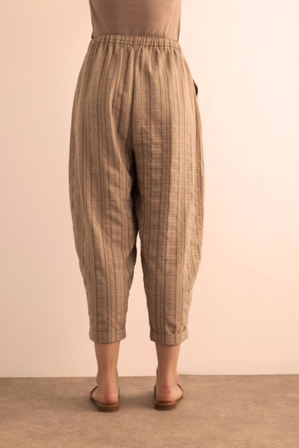 Sütlü Kahve Dokusu Çizgili Cotton İçerikli Pantolon - 7