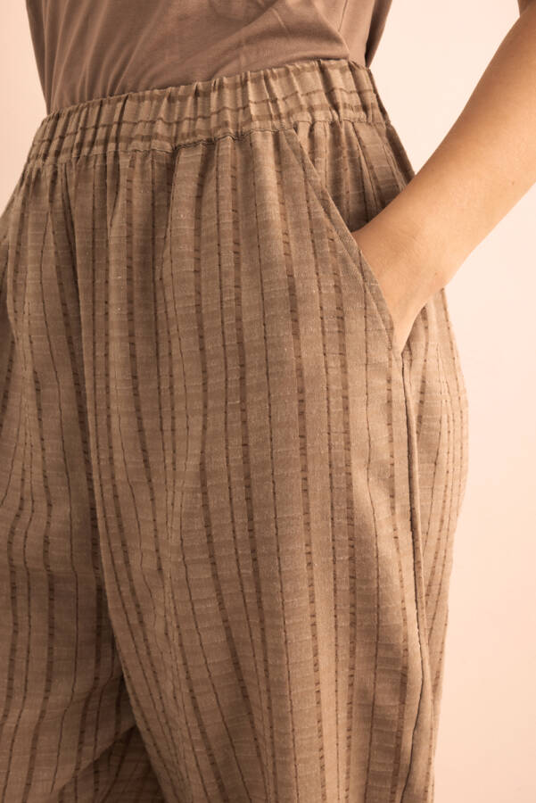 Sütlü Kahve Dokusu Çizgili Cotton İçerikli Pantolon - 6