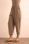Sütlü Kahve Dokusu Çizgili Cotton İçerikli Pantolon - 5