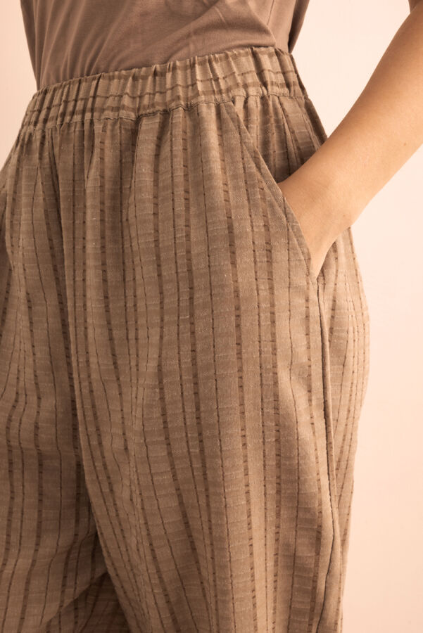 Sütlü Kahve Dokusu Çizgili Cotton İçerikli Pantolon - 6