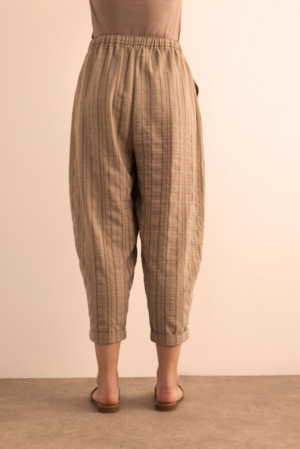Sütlü Kahve Dokusu Çizgili Cotton İçerikli Pantolon - 7