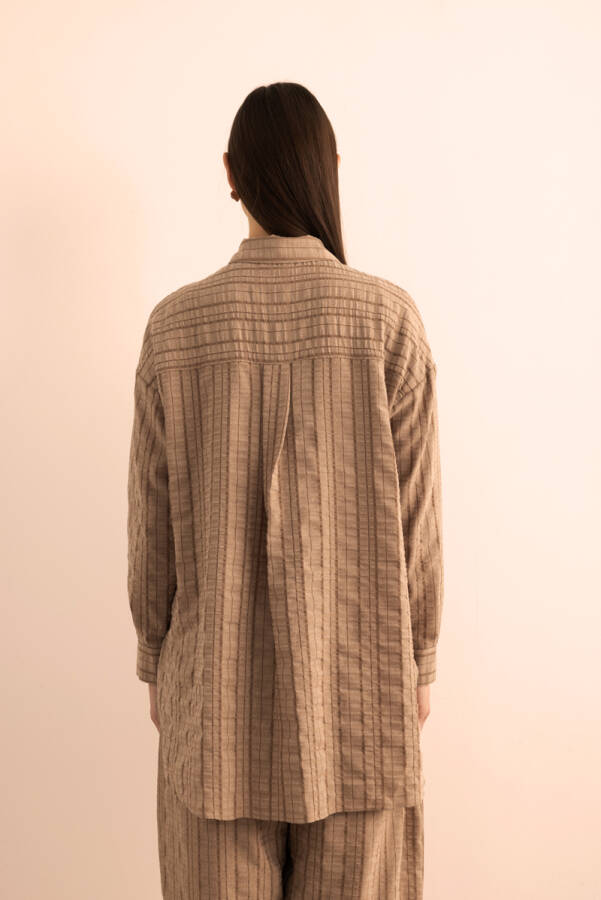 Sütlü Kahve Dokusu Çizgili Cotton İçerikli Tunik - 7
