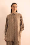 Sütlü Kahve Dokusu Çizgili Cotton İçerikli Tunik - 5