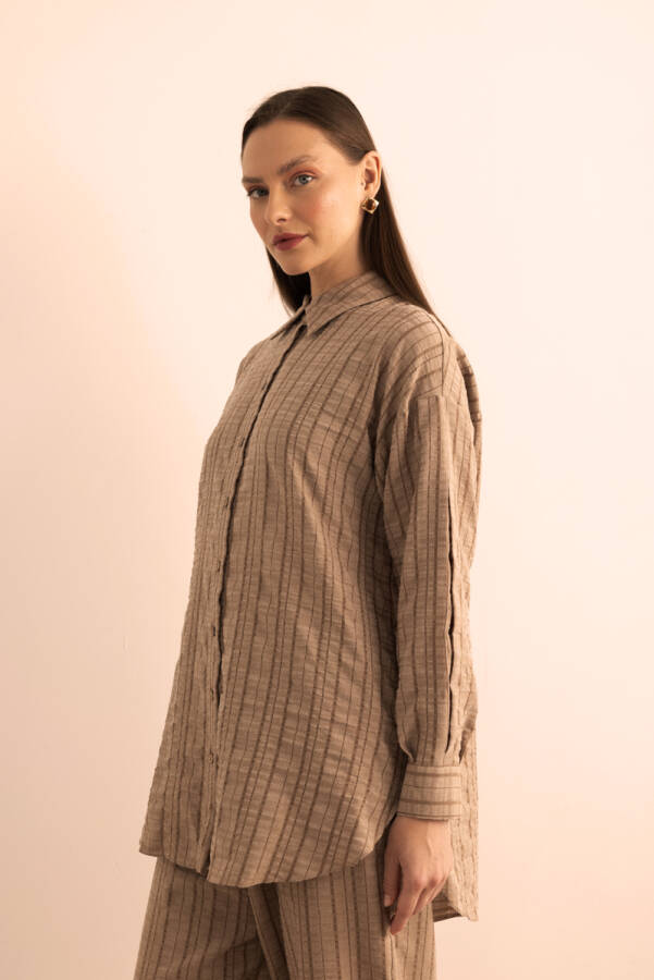 Sütlü Kahve Dokusu Çizgili Cotton İçerikli Tunik - 6