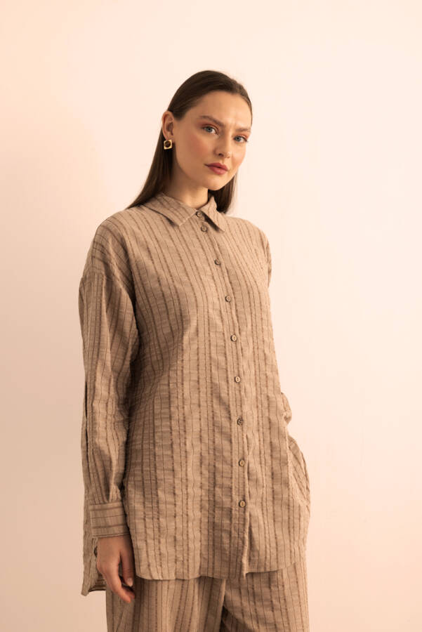 Sütlü Kahve Dokusu Çizgili Cotton İçerikli Tunik - 3